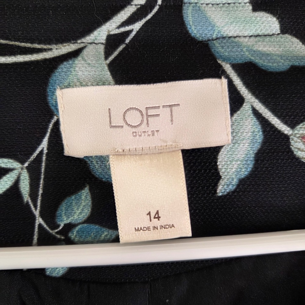 Loft Black Floral Fringe Open Front Jacket 14 Botanical Tapestry Boho Artsy - Picture 3 of 6